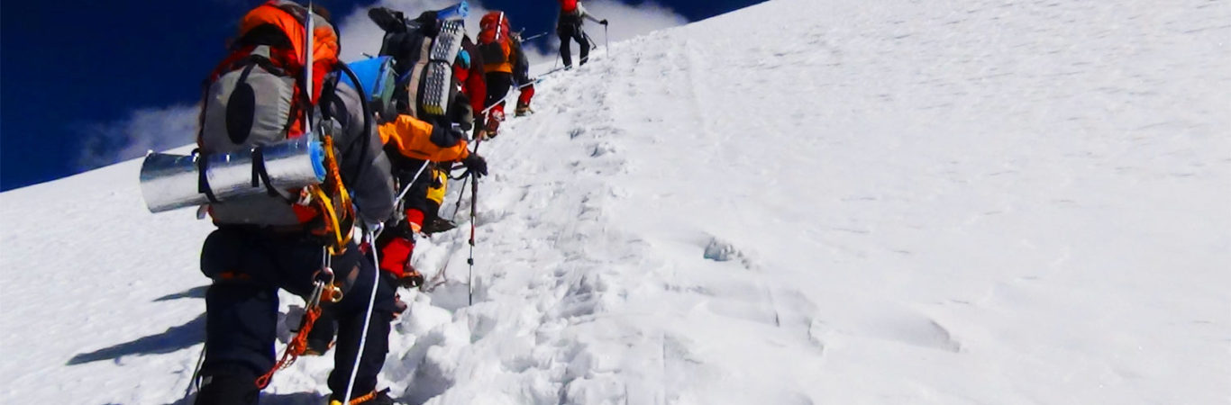 Climbers are on the way to Island Peak summit