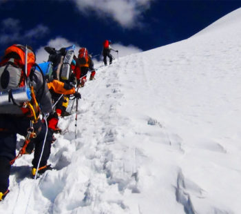 Climbers are on the way to Island Peak summit