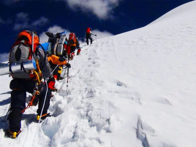 Climbers are on the way to Island Peak summit