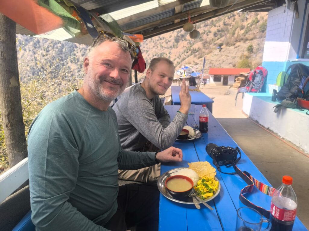 Having Dal Bhat during Langtang Trekking