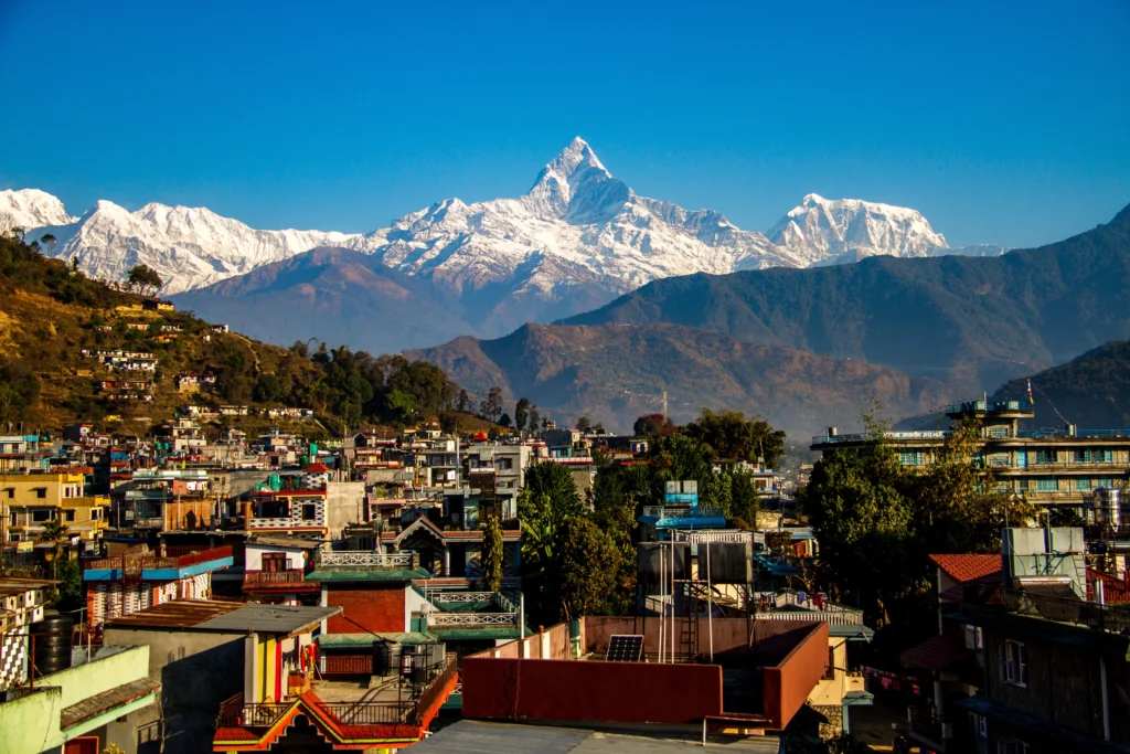 Pokhara: Nepal's Tourist Capital and the Jewel of the Himalayas 5 A beautiful view of Machhapuchhre (Fishtail Mountain) seen from Pokhara Bazaar.