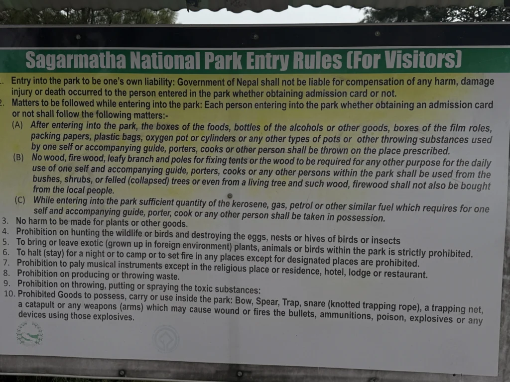 Sagarmatha National Park: A Complete Travel Guide to Nepal's Everest Region 7 Sagarmatha National Park visitor rules sign
